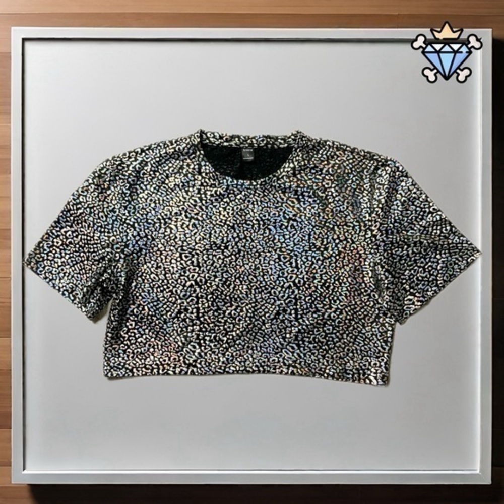 SHEIN MEN ANIMAL PRINT METALLIC CROPPED TEE SIZE LARGE STREETWEAR FESTIVAL